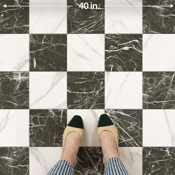 Merola Tile Marbilia Chess Marquina Gold 17 in. x 17 in. Porcelain