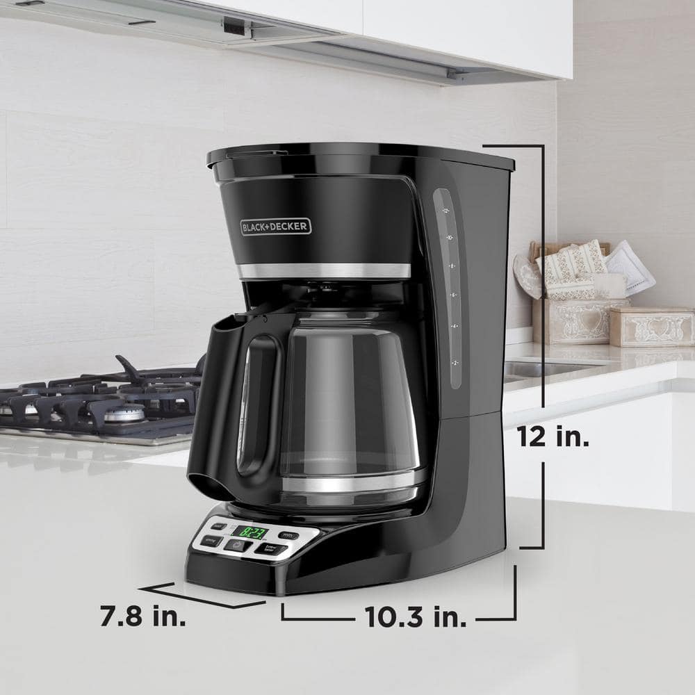 Black Programmable 12-Cup Espresso Machine with Glass Carafe