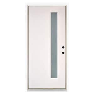 36 in. x 80 in. Smooth White Left-Hand Inswing Narrow 1-Lite Frosted Fiberglass Prehung Front Door