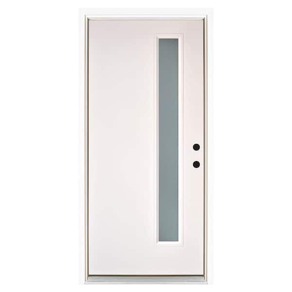 MP Doors 36 in. x 80 in. Smooth White Left-Hand Inswing Narrow 1-Lite Frosted Fiberglass Prehung Front Door