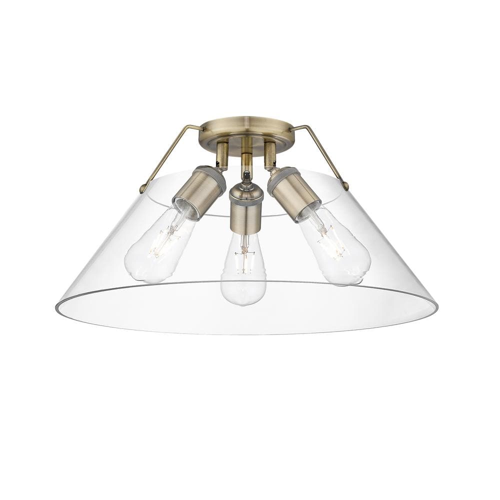 Orwell 18.75 in. 3-Light Aged Brass and Clear Glass Flush Mount price history on PriceWatchPro