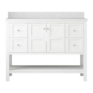 Solid Wood 48 in. W x 22 in. D x 39.3 in. H Single Sink Bath Vanity in White with Carrara White Natural Marble Top