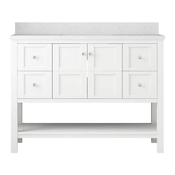 VANITYFUS Solid Wood 48 in. W x 22 in. D x 39.3 in. H Single Sink Bath Vanity in White with Carrara White Natural Marble Top