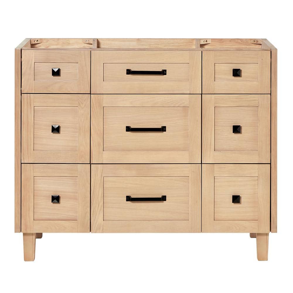 Monroe 42" Light Oak Freestanding Vanity Cabinet with Black Hardware