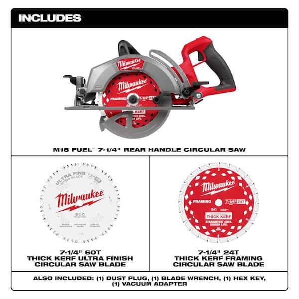 M18 FUEL 18V 7-1/4 in. Rear Handle Circular Saw (Tool Only) with 7-1/4 in. 60T Finish Blade