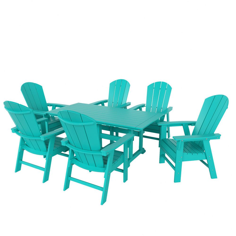 Laguna Outdoor Patio Weather Resistant Turquoise Adirondack 7-Piece HDPE Plastic Dining Set