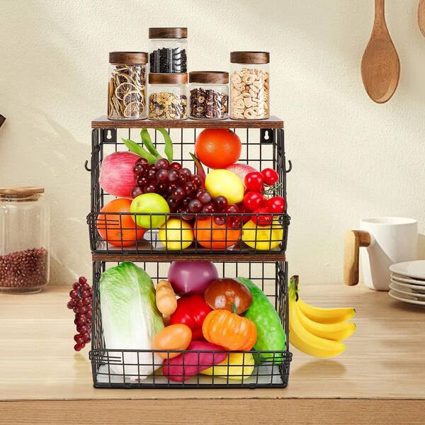 Wudkey 2 Piece Metal Fruit Vegetable Storage Bin with 2 Banana