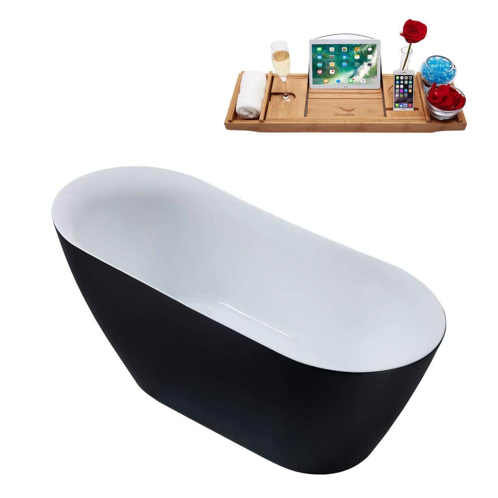 59'' Black and White Freestanding Acrylic Soaking Bathtub