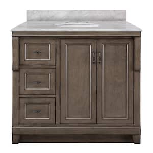 Naples 37 in. W x 22 in. D Bath Vanity with Left Drawers in Distressed Grey with Marble Vanity Top in Carrara White