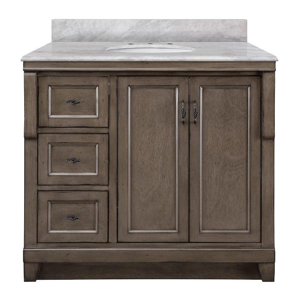 Home Decorators Collection Naples 36 in. W x 22 in. D x 35 in. H Single Sink Freestanding Bath Vanity in Distressed Gray with Carrara Marble Top