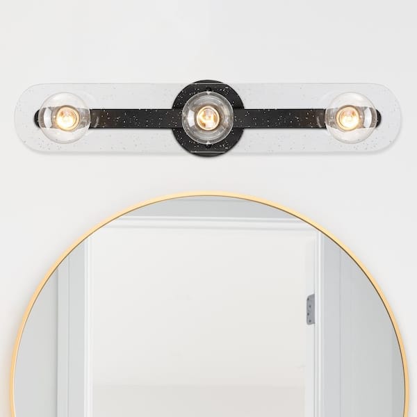 Designers Fountain Demi 24 in. 3-Light Matte Black Glam Vanity Light with Artisan Cast Glass Shade