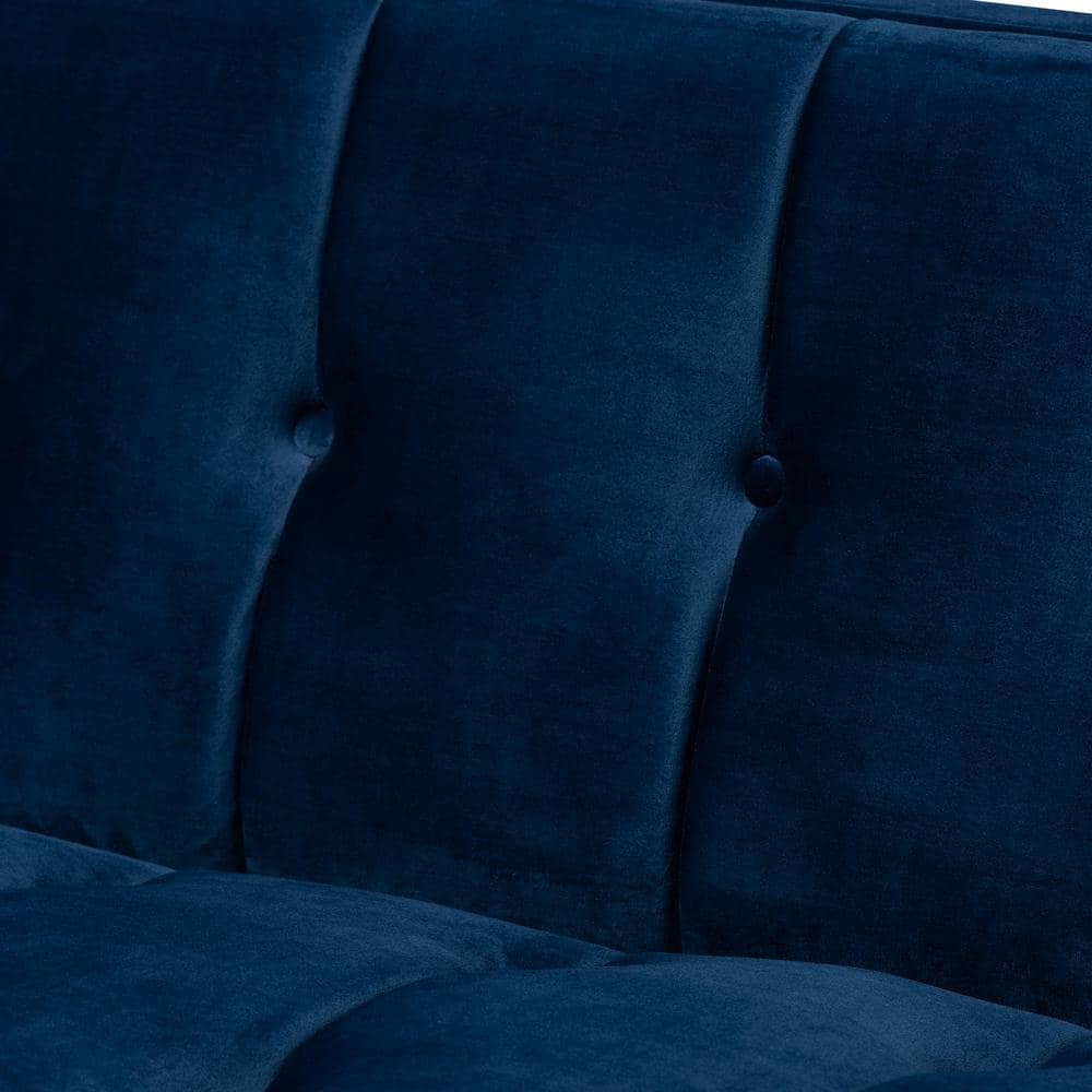Royal Blue Velvet Tufted Sofa with Gold-Tone Metal Frame 84.6"