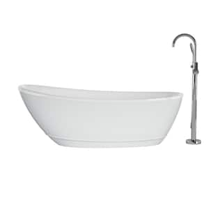 Johanna 67 in. x 32 in. Acrylic Flatbottom Freestanding Soaking Bathtub in White with Chrome Tub Filler