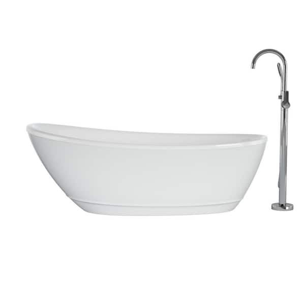 JACUZZI Johanna 67 in. x 32 in. Acrylic Flatbottom Freestanding Soaking Bathtub in White with Chrome Tub Filler