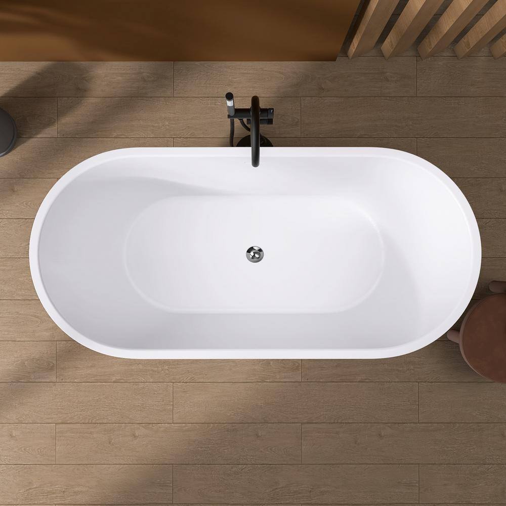 55" Glossy White Acrylic Freestanding Soaking Bathtub