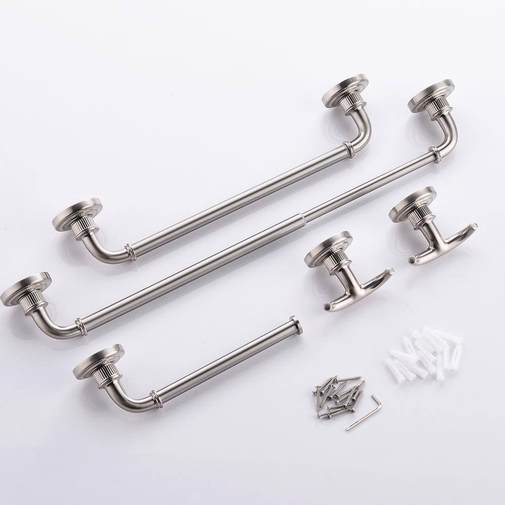 4pieces Adjustable Stainless Steel Bath Hardware Set with Mounting Hardware in Brushed Nickel