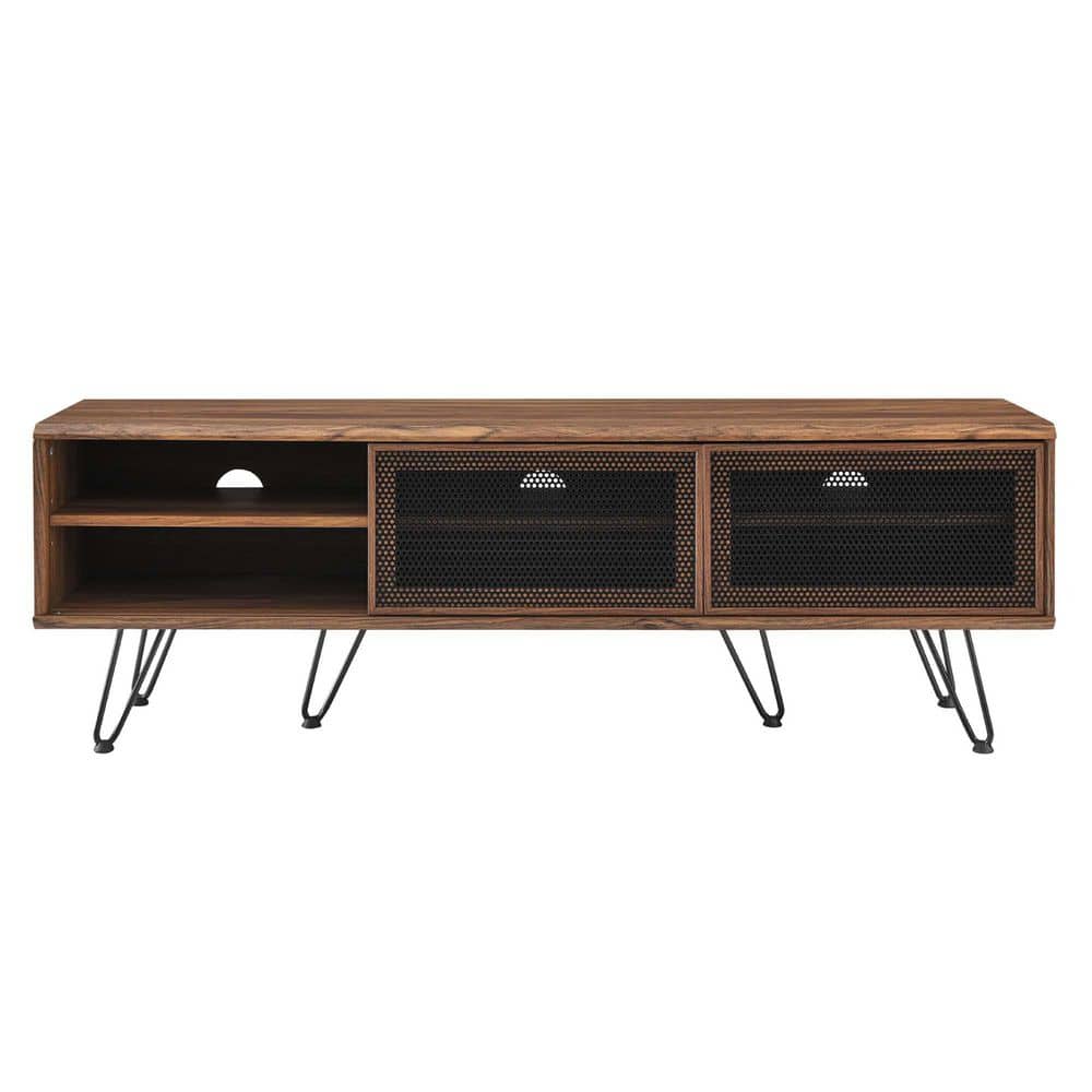 Walnut 59" TV Stand with Sliding Mesh Doors
