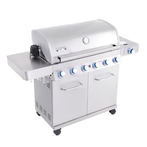 6-Burner Propane Gas Grill in Stainless with LED Controls, Side Burner and Rotisserie Kit