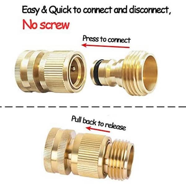 Garden Hose Quick Connect Solid Brass Quick Connector Garden Hose Fitting  Water Hose Connector 3/4 Inch GHT (Set of 2)