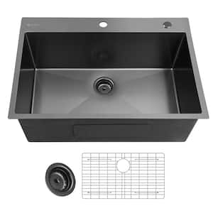 30 in. Gunmetal Black Stainless Steel Drop-in/Undermount Single Bowl Kitchen Sink with Accessories