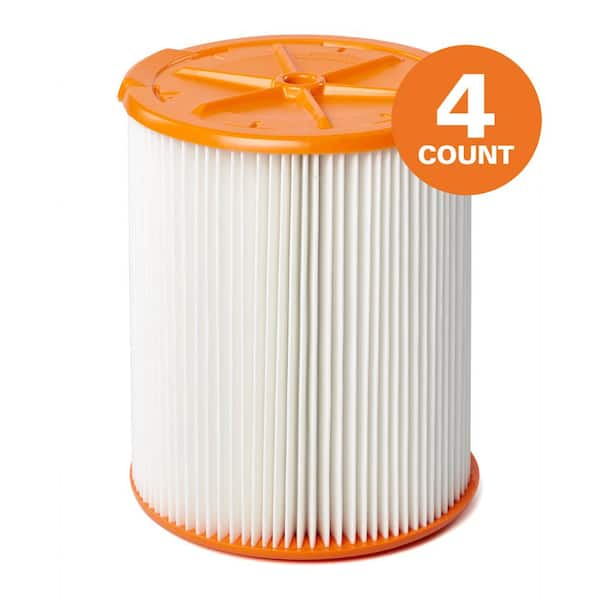 Pleated HEPA Replacement Wet Dry Vac Shop Vacuum Filter for Most 5-16 Gallon RIDGID Wet Dry Vacs (4-Pack)