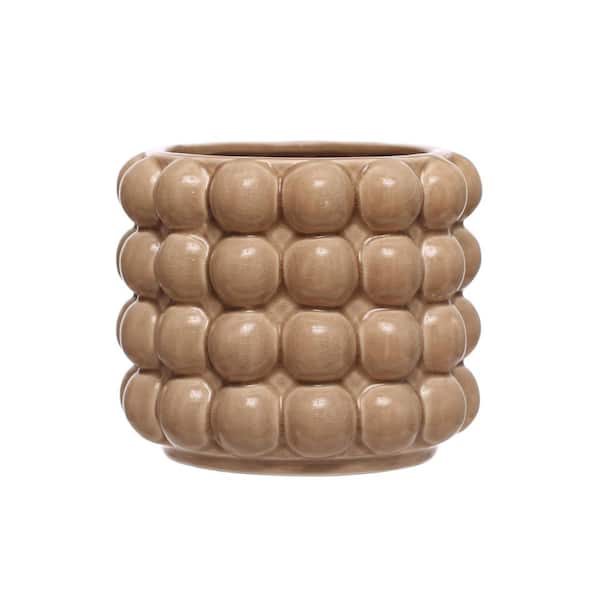 Storied Home 5.87 in. L x 5.87 in. W x 4.87 in. H 3 Qt. Warm Tan Color Stone Decorative Pots with Raised Dots