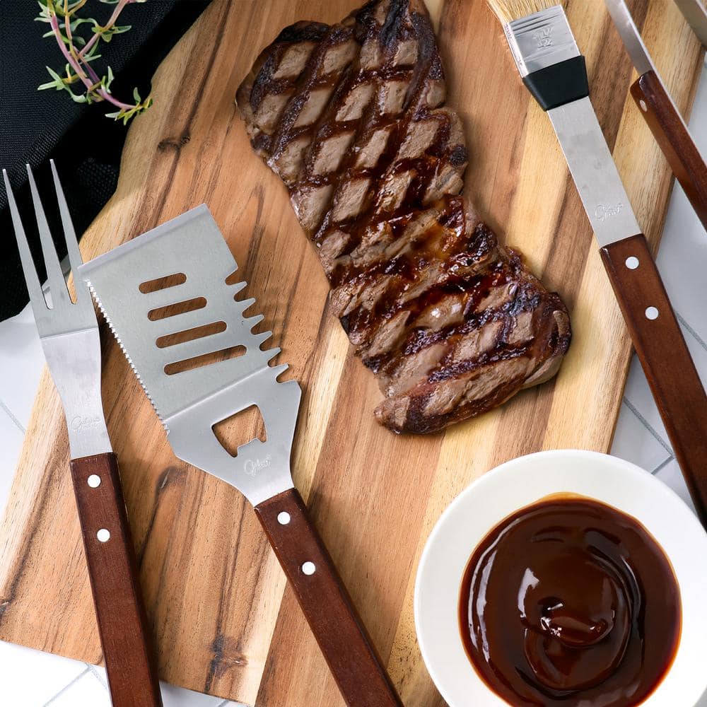 Gibson Home 5-Piece Stainless Steel BBQ Tool Set with Walnut Handles