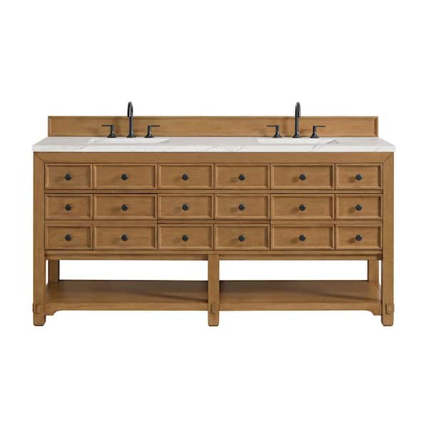 Malibu 72.0 in. W x 23.5 in. D x 35.98 in. H Double Bath Vanity in Amber Birch with Ethereal Noctis Quartz Top