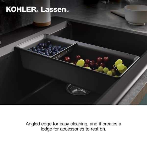 KOHLER Lassen 33 in. Drop-in/Undermount Single Bowl Granite Composite Kitchen Workstation Sink in Matte Black with Accessories
