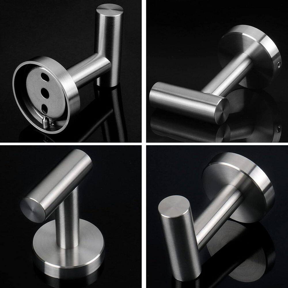 Brushed Nickel Stainless Steel Wall Mounted J-Hook Robe/Towel Hooks, 4-Pack