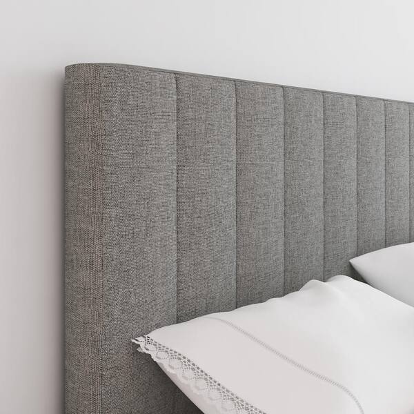Restrite Lily Grey Linen Queen, Linen Upholstered Platform Bed Queen