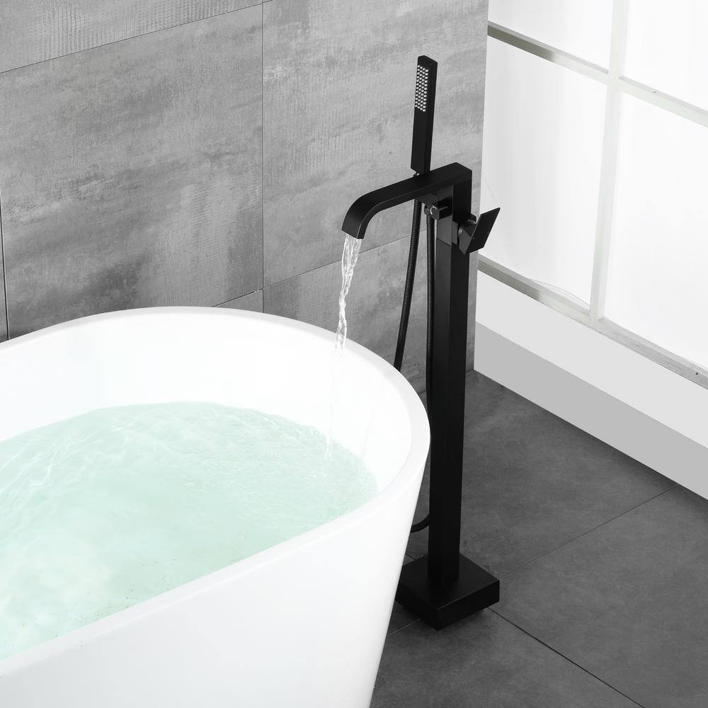 Matte Black Brass Floor-Mounted Freestanding Tub Filler