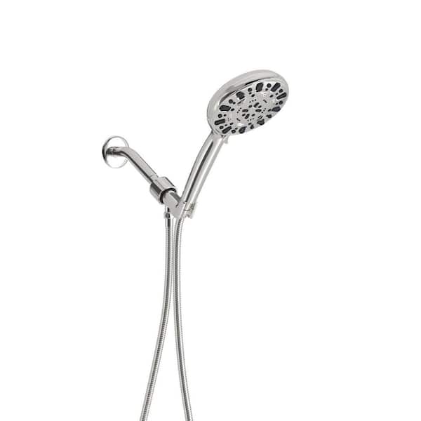 Logmey 7-Spray Patterns with 1.8 GPM 5 in. Wall Mount Handheld Shower Head with Hose and Shower Arm in Chrome