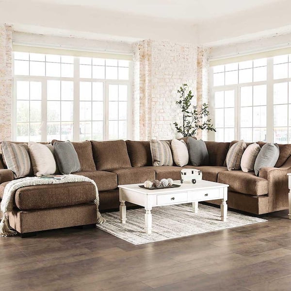 Furniture of America Desert Sky 102 in. W Chenille U-Shaped Sectional in Brown and Care Kit