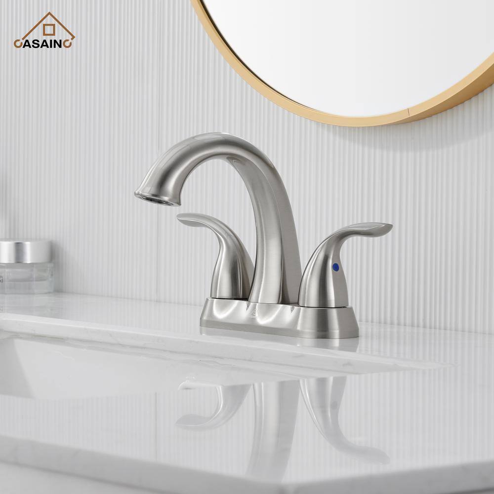 Brushed Nickel 2-Handle Centerset Bathroom Faucet with Pop-Up Drain