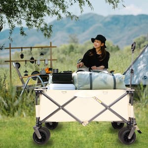 Utility Beach Wagon Serving Cart for Sand with Big Wheels, Adjustable Handle And Drink Holders for Garden and Outdoor