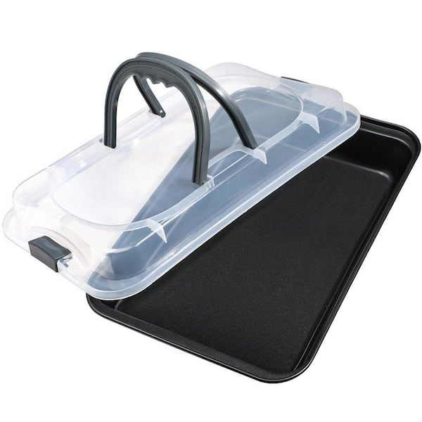 2-Piece Gray Non-Stick Cake Carrier Set with Lid and Handle for Easy Transport and Serving, Oven Safe