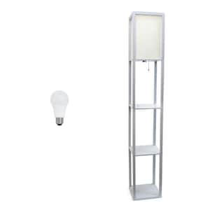 62.5 in. Gray Column Shelf Floor Lamp for Living Room, Bedroom, Office, with Linen Shade and LED Bulb