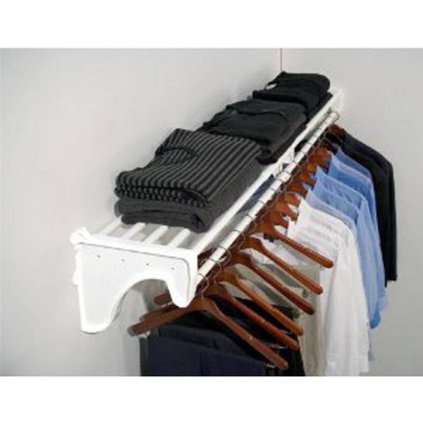 Expandable Closet Shelf & Rod 64 in. W - 118 in. W, White,Mounts to 2 Side  Walls (NO End Brackets), Wire, Closet System