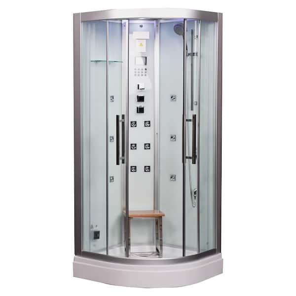 Unbranded Platinum 35 in. x 35 in. x 87 in. Steam Shower with Bluetooth Chromatherapy Lighting and 3kW Steam Generator in White