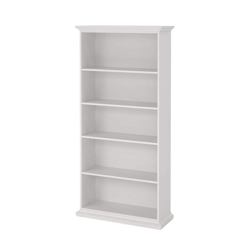 Sonoma Tall Wide Adjustable White Wood 5-Shelf Bookcase
