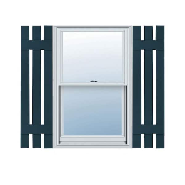 Ekena Millwork 12 in. x 51 in. Lifetime Vinyl Standard Three Board Spaced Board and Batten Shutters Pair Midnight Blue