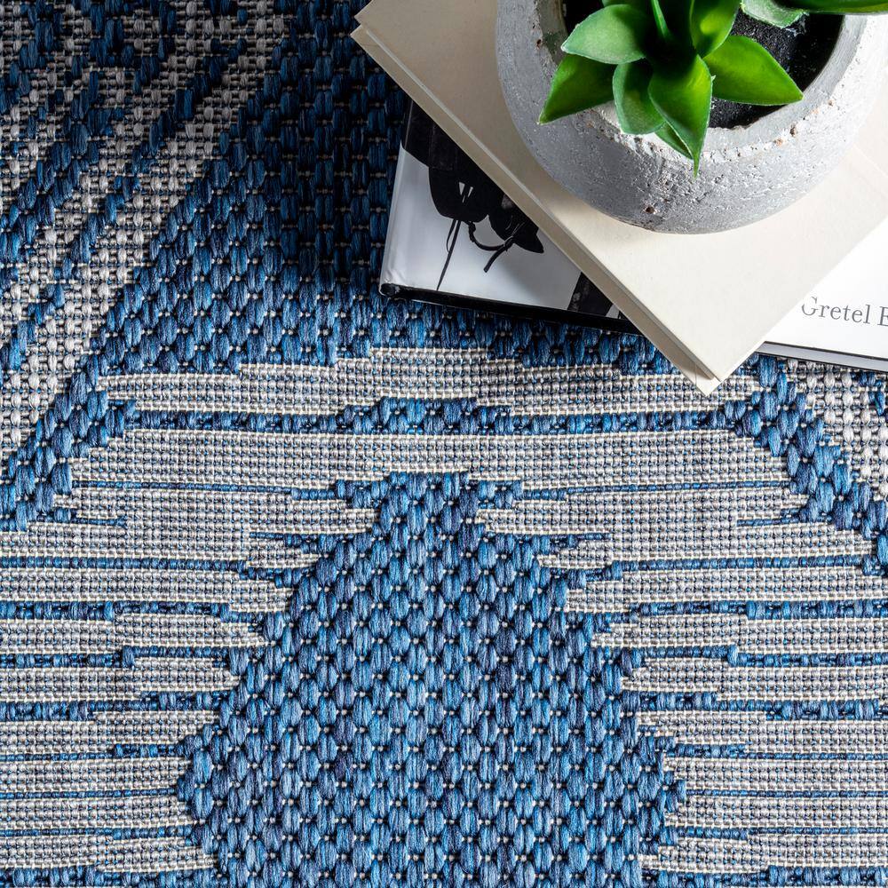 Blue Rectangular Synthetic Easy Care Indoor/Outdoor Rug