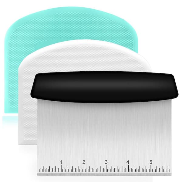 Stainless Steel Bench Scraper Set with 2 Flexible PE Bowl Scrapers and Measuring Scale