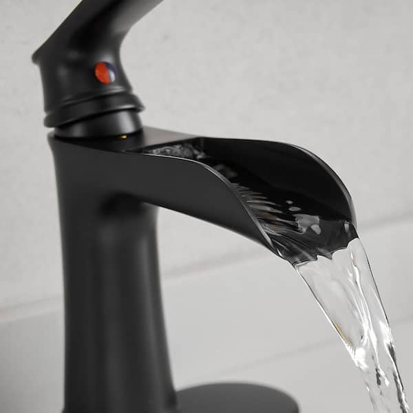 Waterfall Single Handle Stainless Steel Bathroom Faucet in Matte Black