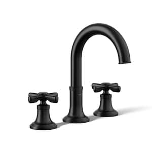 Paces 8 in. Widespread Double Handle Bathroom Faucet with Cross Handles in Matte Black