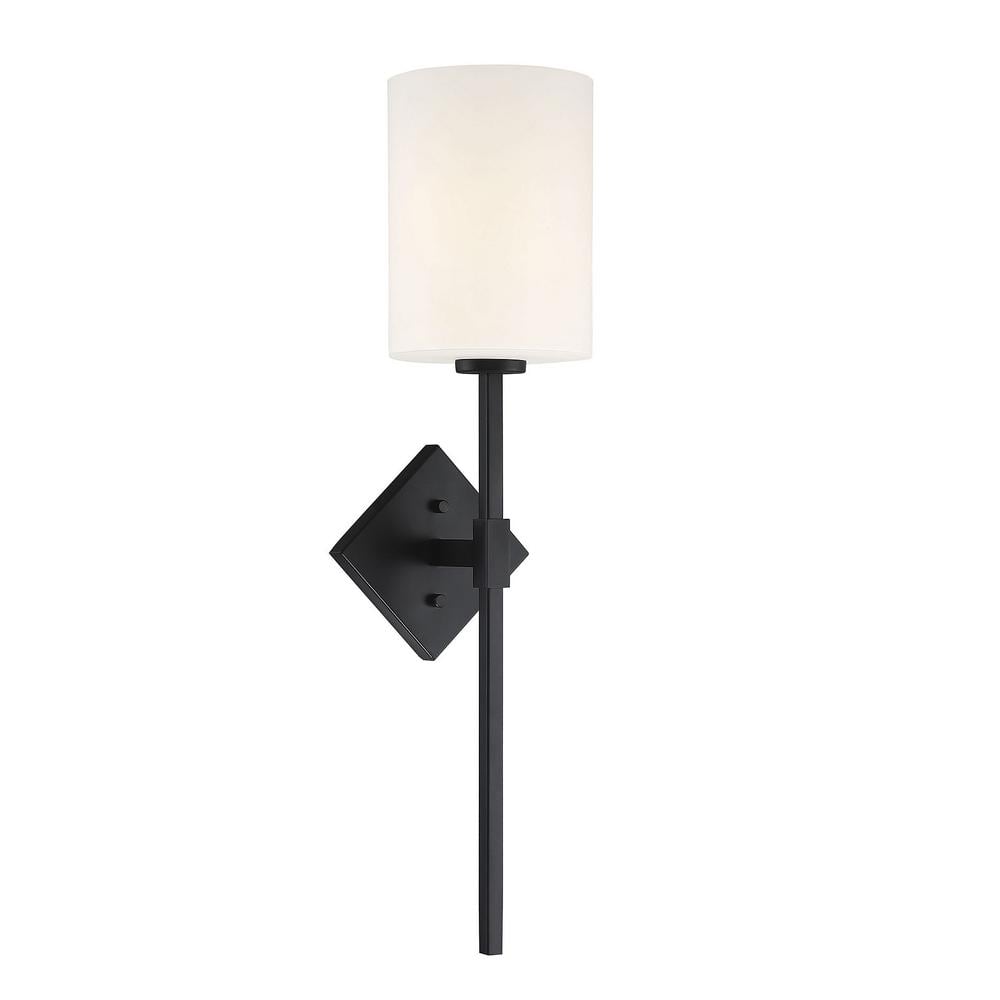 Destin Matte Black 1-Light Wall Sconce with Opal Glass Shade