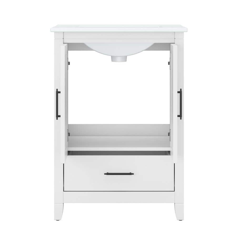 White Ash Engineered Wood Bathroom Vanity Sink with Mirror