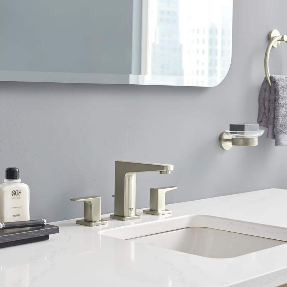 Brushed Nickel Modern Widespread Bathroom Faucet with Lever Handles