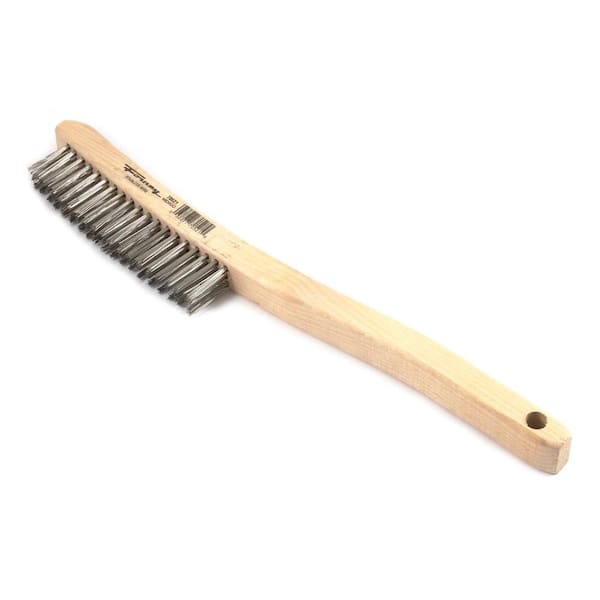 Forney 13-3/4 in. Curved Wood Handled Stainless-Steel Wire Scratch Brush